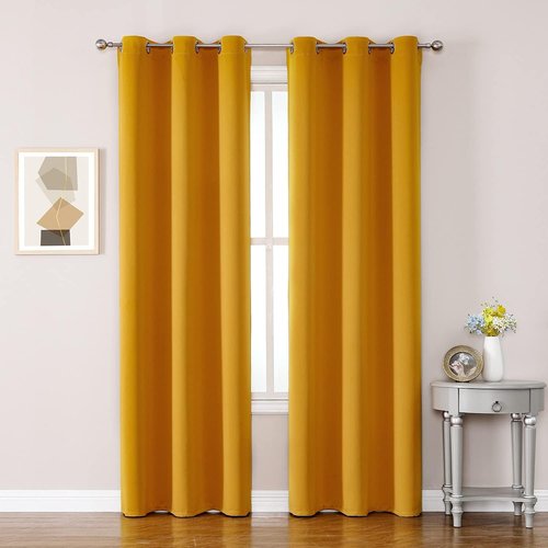 ChrisDowa Room Darkening Curtains - Thermal Insulated Blackout Panels, Mustard Yellow, 42W x 84L