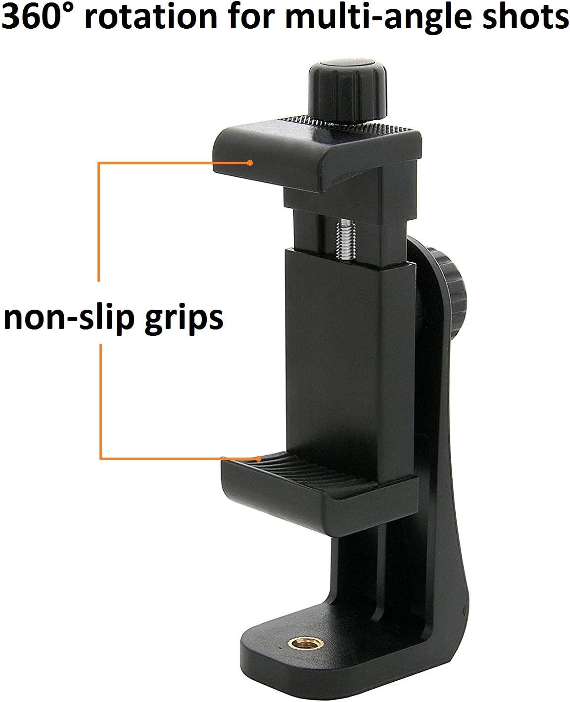 Alphx Innovations Alphx Tripod Phone Adapter with Adjustable Clamp, Vertical and Horizontal Holder to Mount Cell Phones