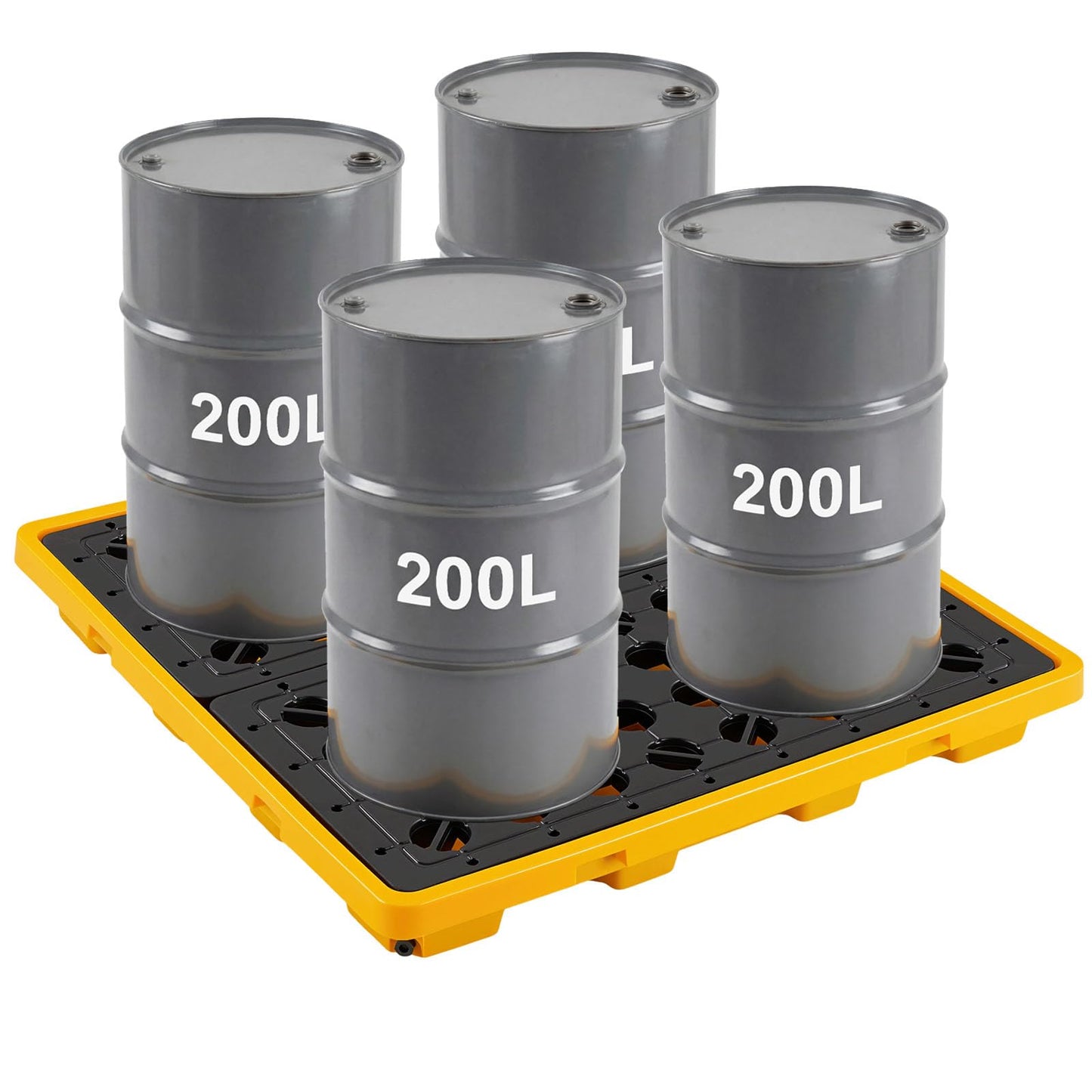 VEVOR Spill Containment Pallet, 4 Drum Low Profile Spill Containment Modular Platform, 31 Gallon Sump, 8818 lbs Load Capacity, Heavy-Duty Polyethylene Tray with Drain, 51.4" x 50.4" x 5.9", Yellow