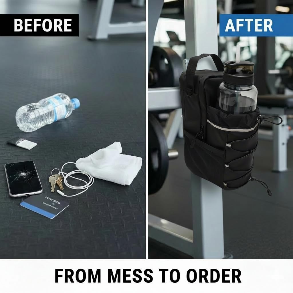 Magnetic Gym Bag with Phone Pocket - Strong Magnet Water Bottle Holder Hands-Free Sling Bag for Men & Women, Crossbody Pouch for Gym, Sports, Travel