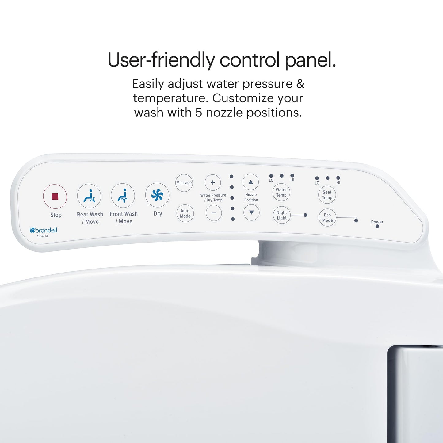 Brondell SE400-EW Swash SE400 Electric Bidet Toilet Seat With Heated Seat, Oscillating Stainless Steel Nozzle, Warm Air Dryer, Night Light, Gentle Close Lid, White Side Arm Control, Elongated