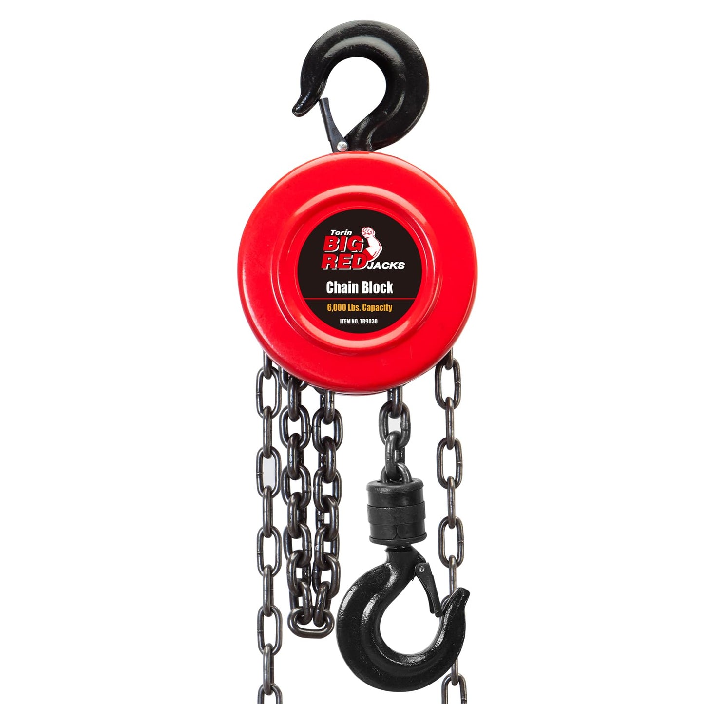 BIG RED TR9030 Torin Manual Hand Lift Steel Chain Block Hoist with 2 Hooks, 3 Ton (6,000 lb) Capacity, Red