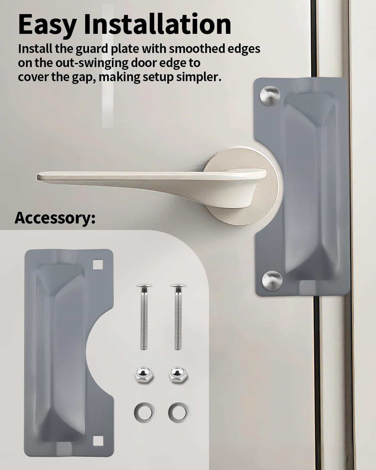 Door Latch Guard, 2 PCS 3" x 7" Door Latch Cover & Door Latch Plate, Carbon Steel Door Security Plate for Outswinging Doors, Easy Installation
