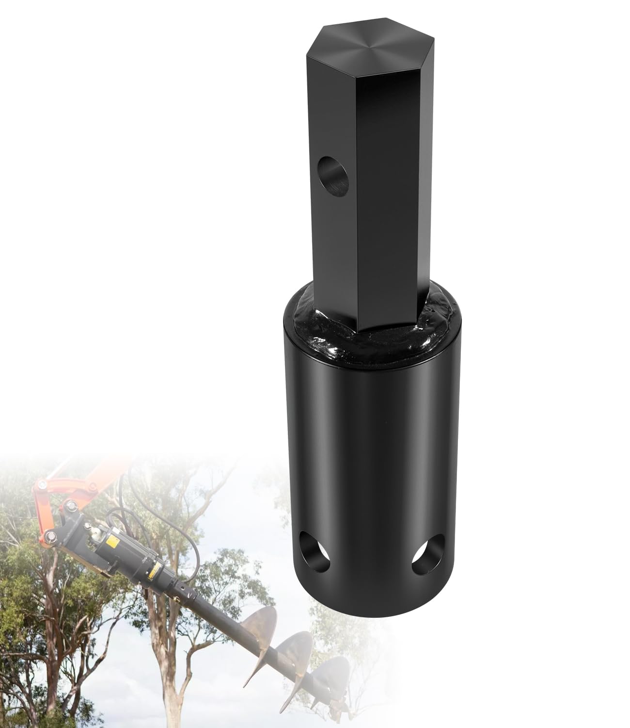 Heavy Duty Auger Adapter 2-9/16" Female Round to 2" Male Hex for Augers, Skid Steers, Tractors, Post Hole Diggers
