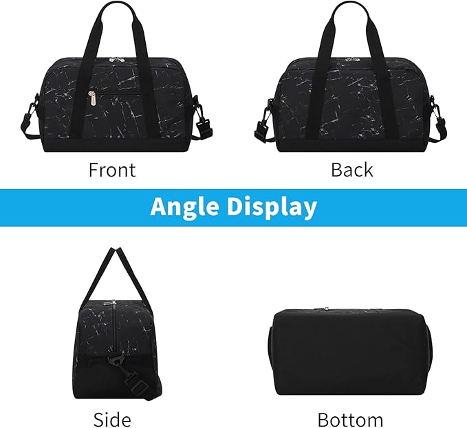 Small Gym Bag 14 inch lightweight Carry On Mini Duffel Bag for Travel Sport - Marble Black