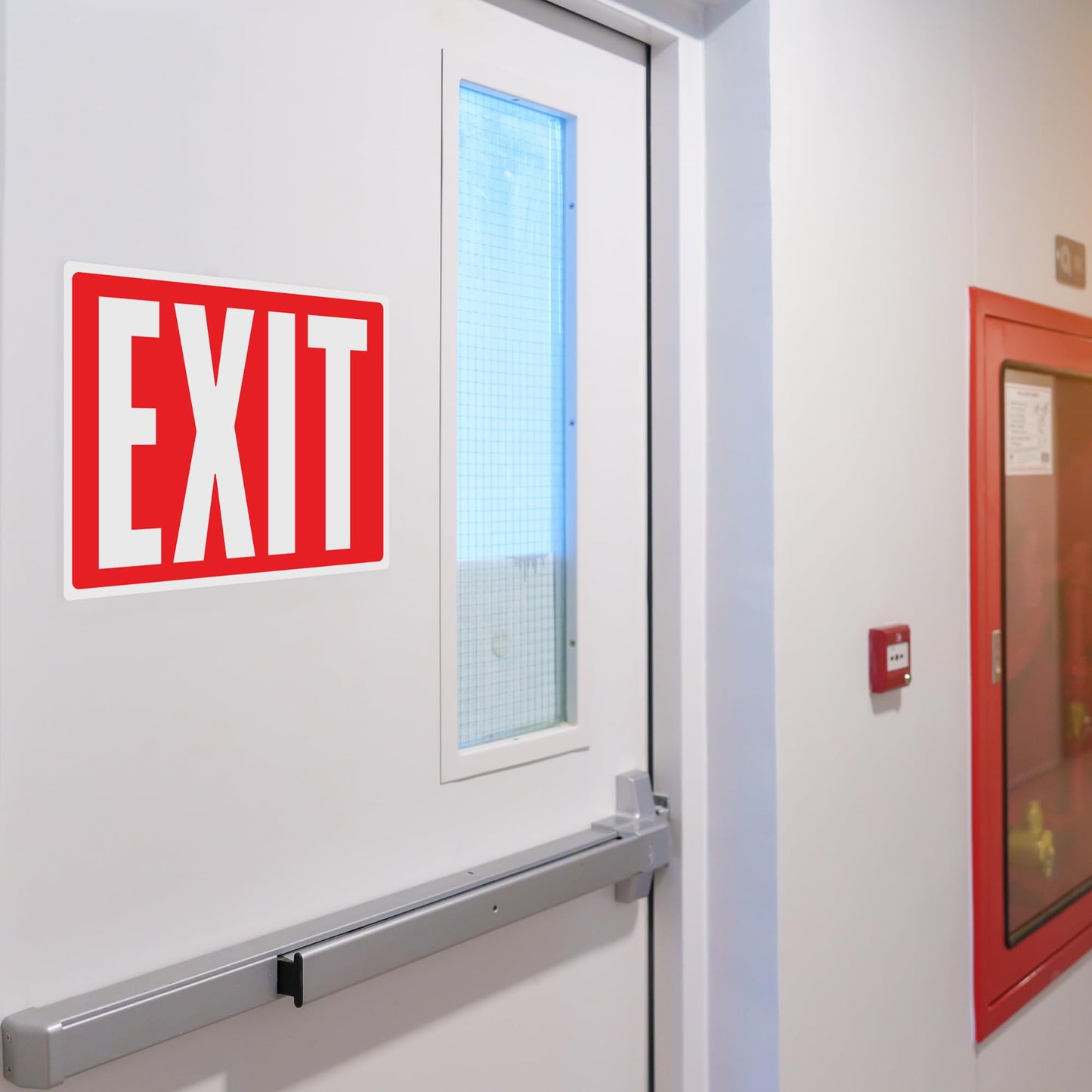 Exit Sign Stickers - Glow in The Dark - 12 pcs, 10" by 7" - Ideal Illuminated Exit Signs for Business or Office - Photoluminescent and UV Protected - Apply to Door, Wall, Window