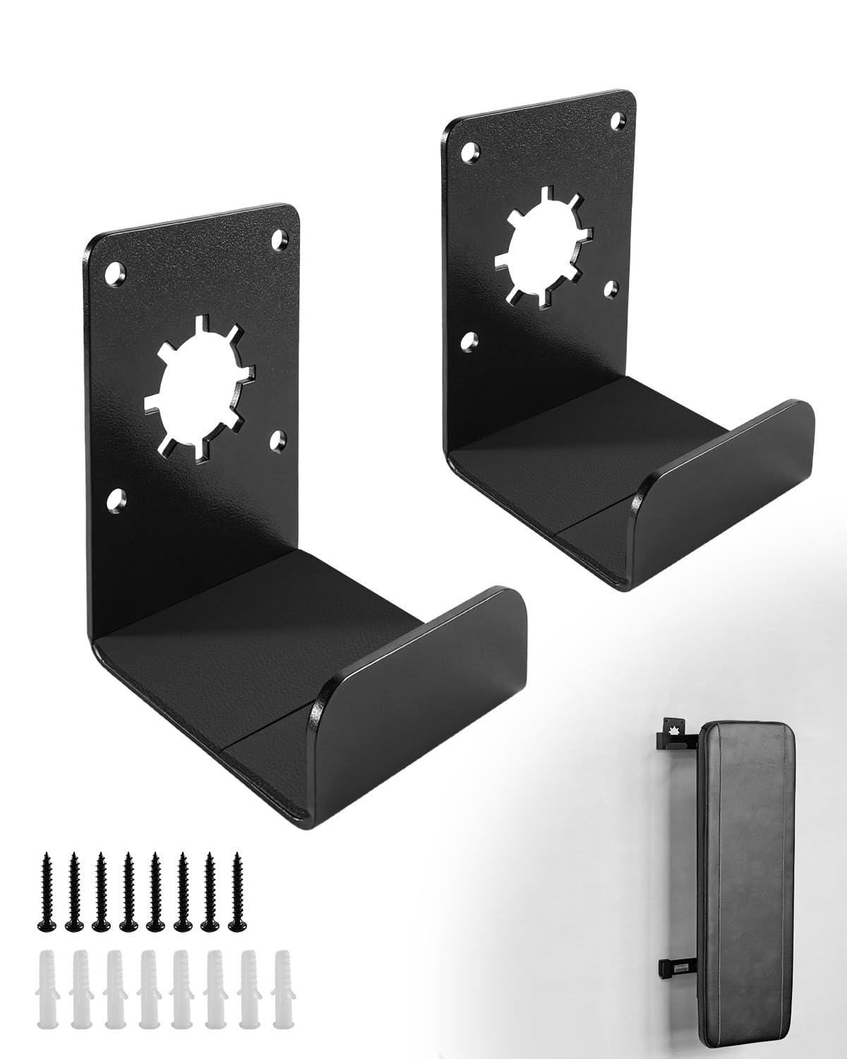 Weight Bench Gym Storage with Rubber Gasket, Heavy Duty Wall Mount Brackets 200 lb, Adjustable Hanger Home Gym Space-Saving Storage for Weight Benches, Hex Bars & Rowing Machines