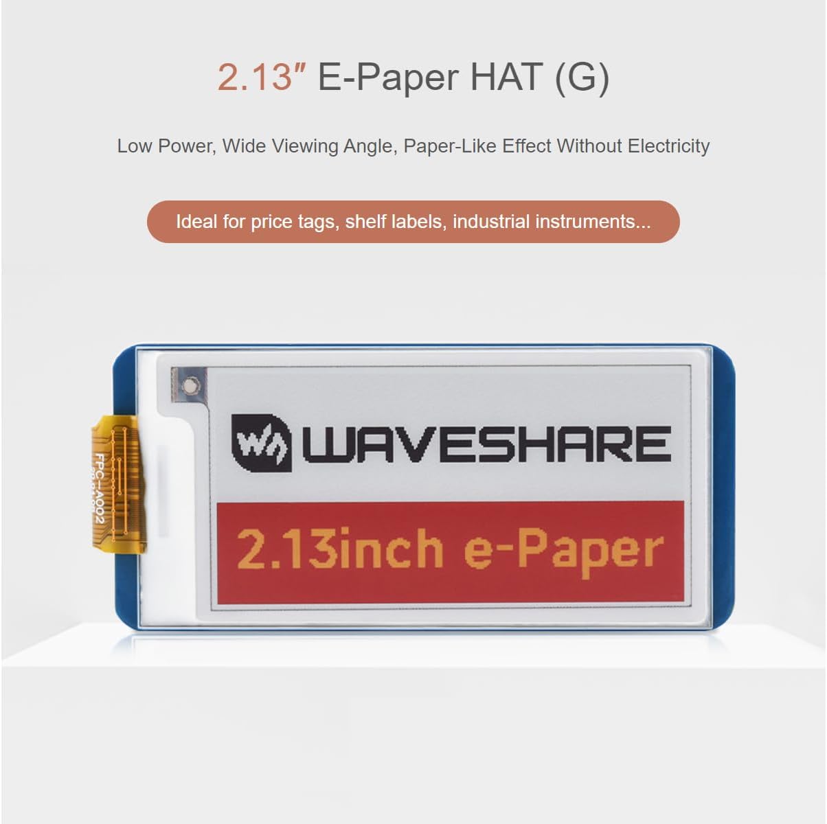 2.13inch 250x122 3.3V/5V Nano/Arduino/STM32, waveshare Four Color E-Ink Display HAT (G), Resolution Red Yellow Black