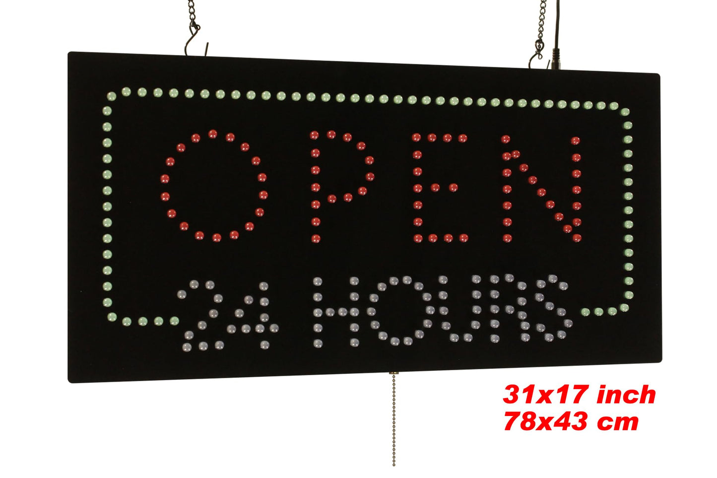 Open 24 Hours Sign, Jumbo size, 31"x17", 78x43cm, TOPKING, LED, Neon, Florescent, Signage, Signboard, Display, Billboard, Screen, Grand Opening, Gift