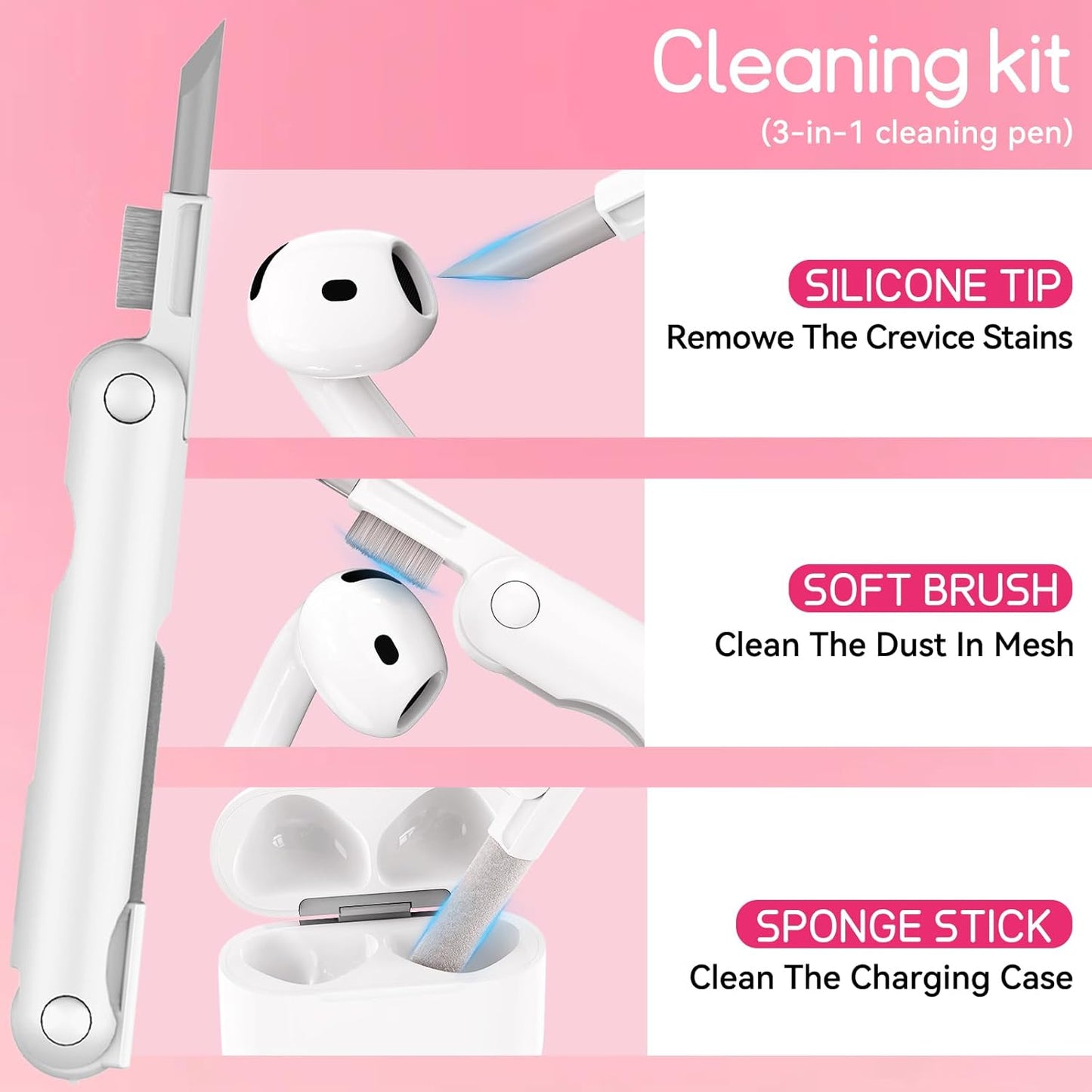 Skyconser 4 Clear Case for AirPods Case Cover with Safety Lock,Soft TPU Cover with Phone Stand & Cleaning Kit,Cute