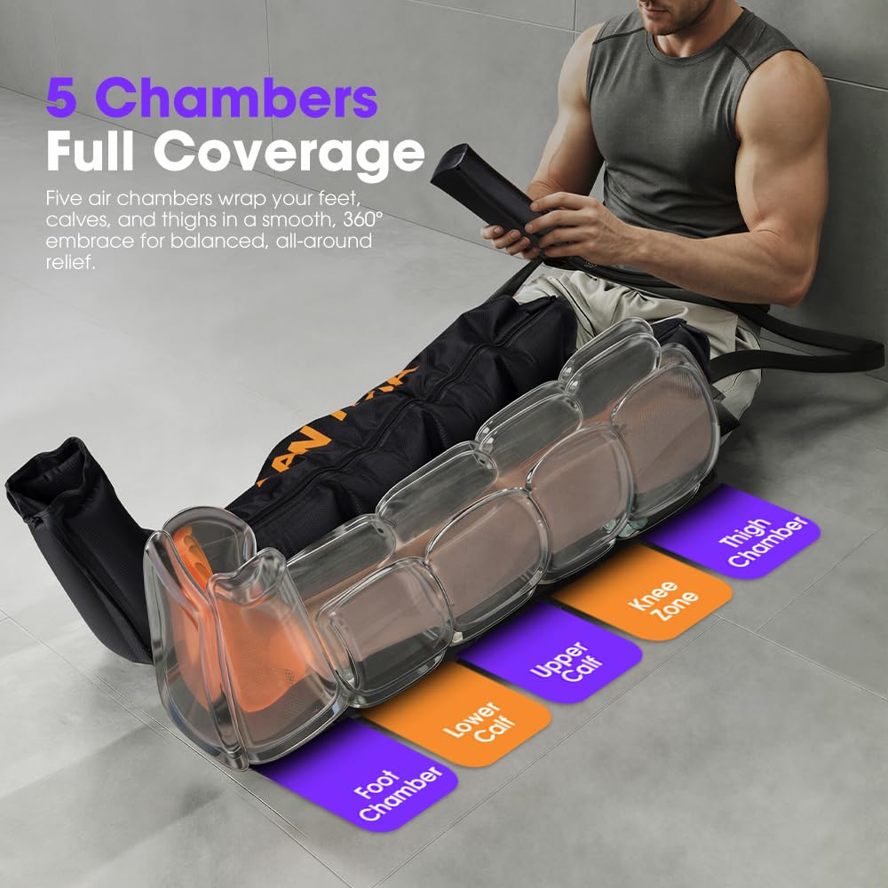 SAN HIMA Air Compression Leg Massager - Sequential Full Leg Compression Boots for Circulation & Pain Relief | 6 Modes 6 Intensity Recovery Boots for Athletes - Feet, Calves & Thighs (Large)