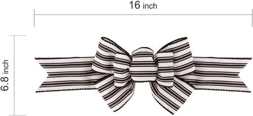 Meseey Wired Ribbon Bows - Handmade Black and White Striped Burlap for Wreaths & Gift Wrapping | 2 Pcs