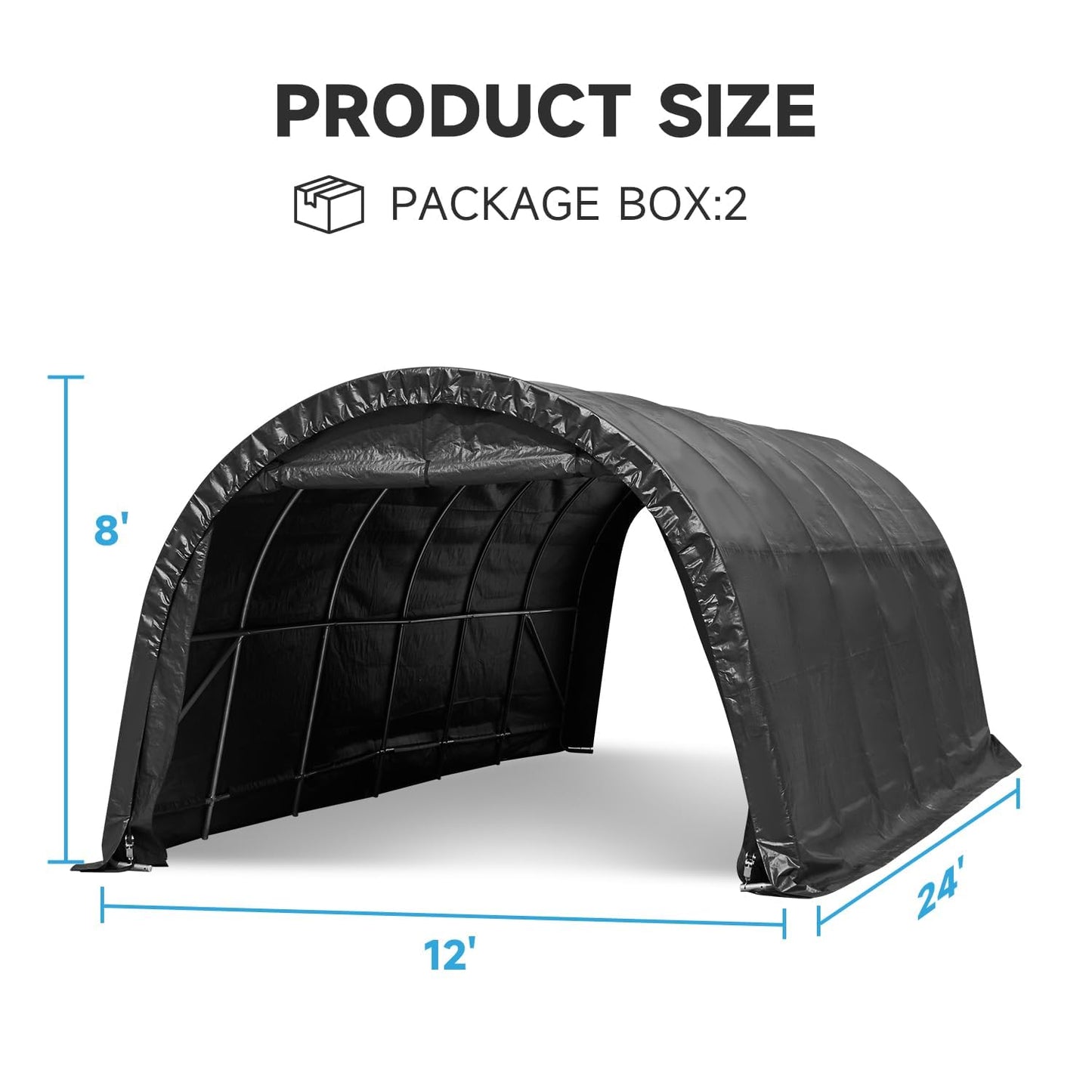 EROMMY 12 x 24 FT Heavy Duty Carport, Portable Garage with Reinforced All-Steel Frame and Round Style Roof, Anti-Snow All Covered Car Canopy Outdoor Waterproof Storage Shelter for Car, Truck, Boat