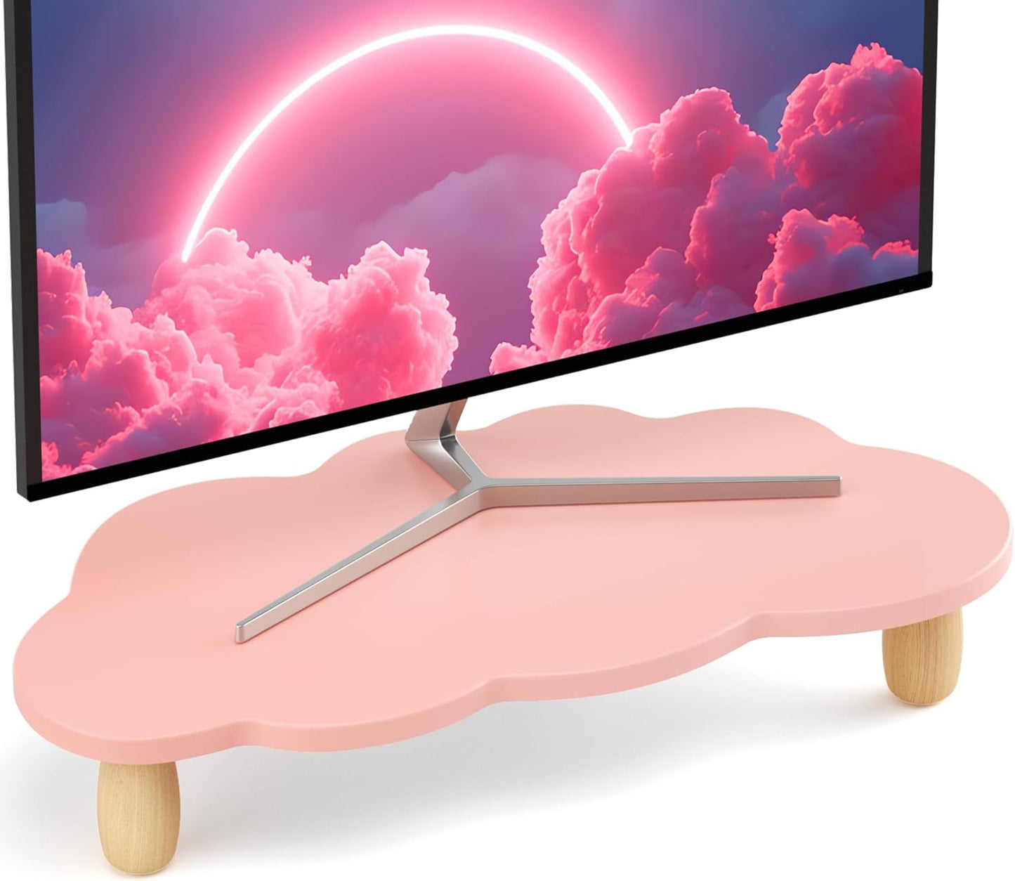 16.5IN AFOOYO Monitor Stand Riser,Cloud Shape Wood Computer Monitor Stand, Monitor Stand Riser, Multi-Purpose Desktop