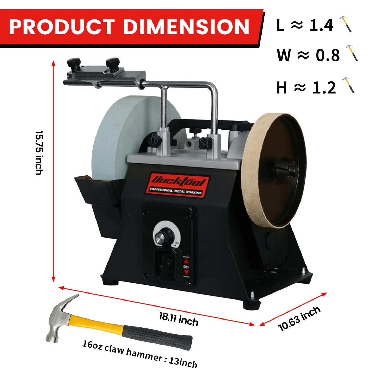 BUCKTOOL 10-Inch Variable Speed Wet Sharpening System, 1.2-Amp Two-Direction Water Cooled Wet Stone Grinder 90-160RPM, Wet Bench Grinder for Knife, Chisel, Knife, Axe, SCM8103