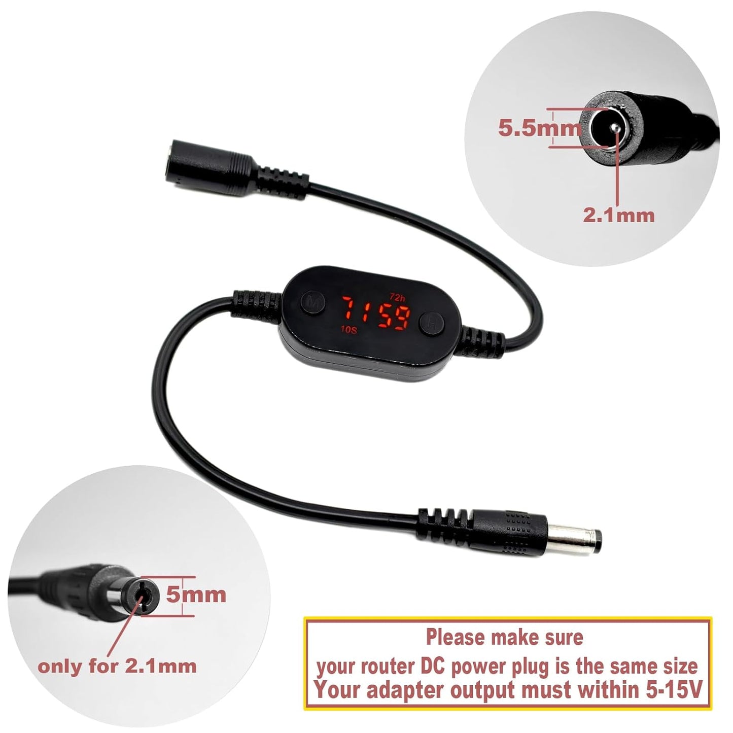24/48/72H 5V-15V 5.5x2.1mm 24/7 Automatic DC Router Rebooter Cable - Fixes Constant Internet Drops & Wi-Fi Lag - Auto