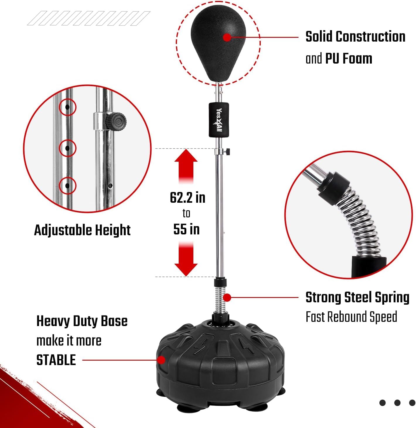 Yes4All Pedestal Punching Bag with Stand, Adjustable Height, Boxing MMA Equipment with PU Leather Speed Reflex Ball Home Gym