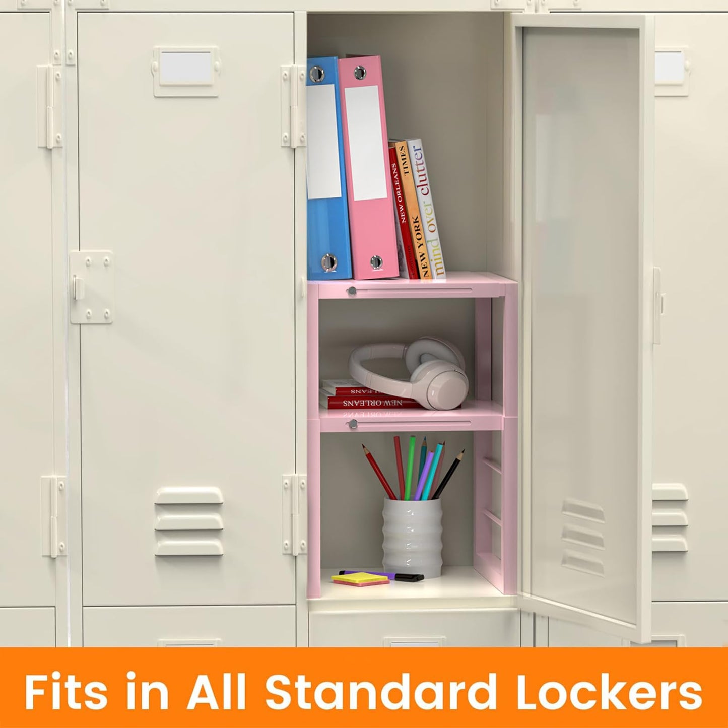 LIDTOP Locker Organizer Shelf Pink, Adjustable Width and Height, Stackable Metal Locker Storage Organization, Ideal Locker Fits Standard Size School, Office, and Gym Lockers