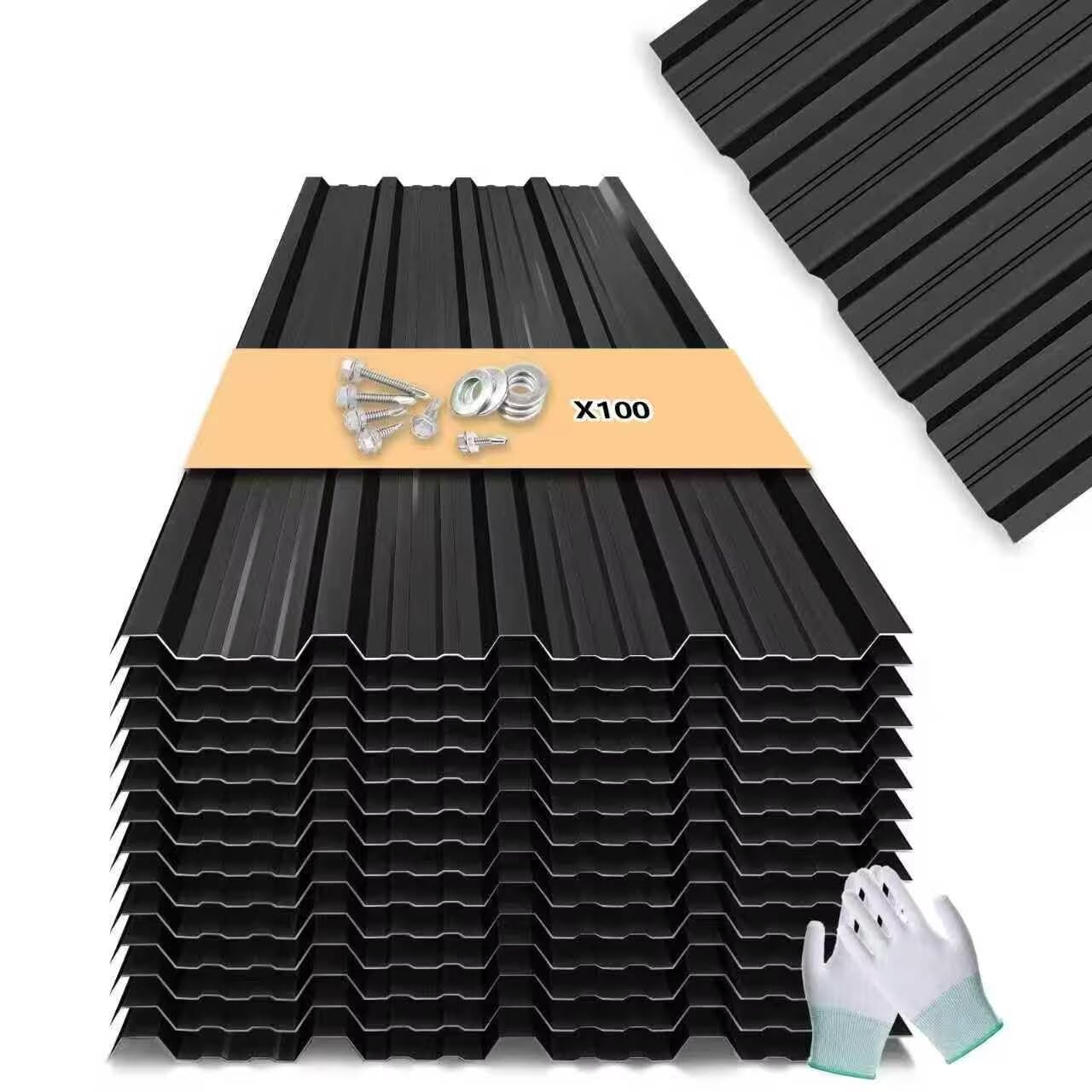 Metal Roofing Panels - 12 Pcs Waterproof Heavy Duty Metal Roof Panels Corrugated Metal Siding for Roofs Carports Tool Sheds Patio Porch Pergola, Easy to Install Black, 50.78x17.7in