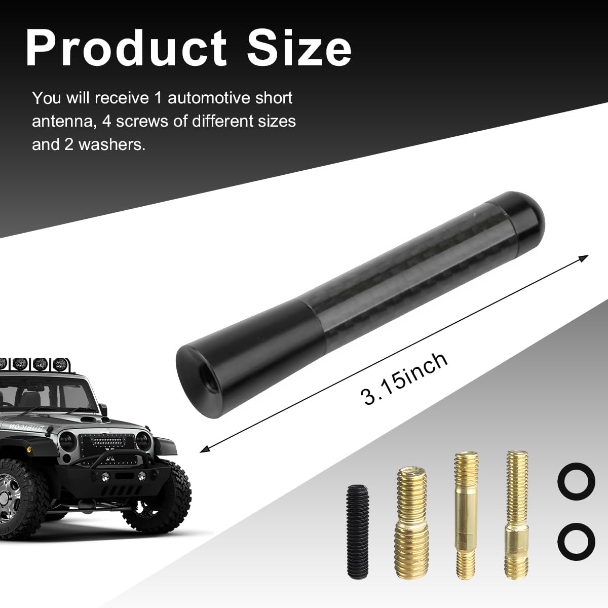 Wevdn 3.11" Short Car Antenna, Aluminium Alloy Carbon Fiber Stereo Radio Signal Receiver, Universal Screw-on
