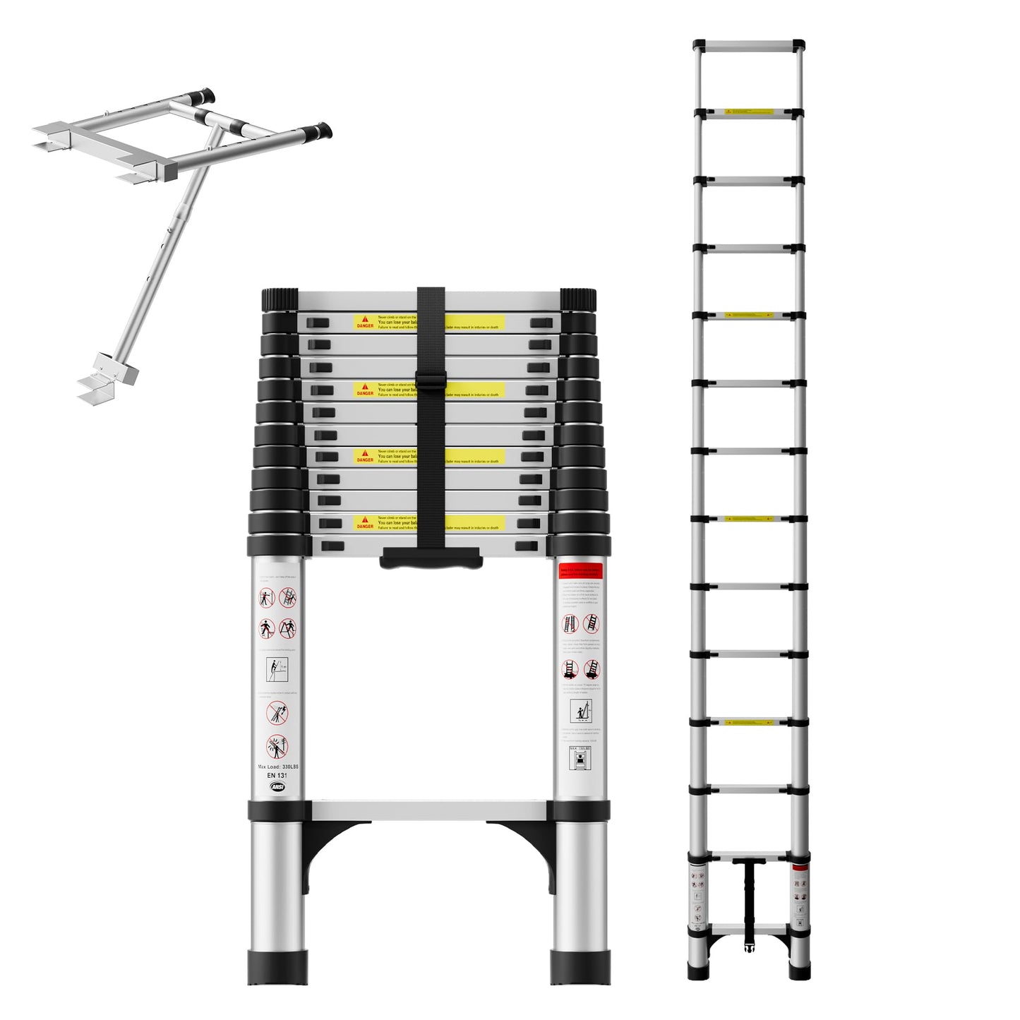 SEEKNEW Telescoping Ladder, 16.5 FT Aluminum Extension Ladder, 330 lbs Capacity with Triangular Stabilizers, Portable Collapsible Ladder for Roof, Home and RV; Silver
