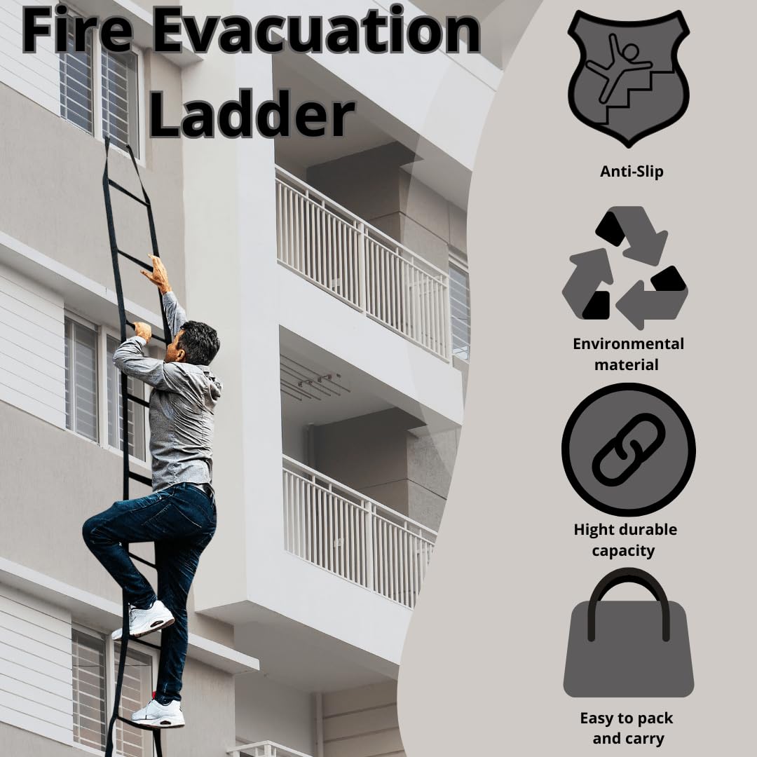 Fire Escape Ladder 6 Story 48 ft - Webbing Straps & Fiberglass Heavy-Duty Rungs with Spring Hooks - Multi-Functional & Weather Resistant Safety Rope Ladder - Lightweight, Compact & Portable