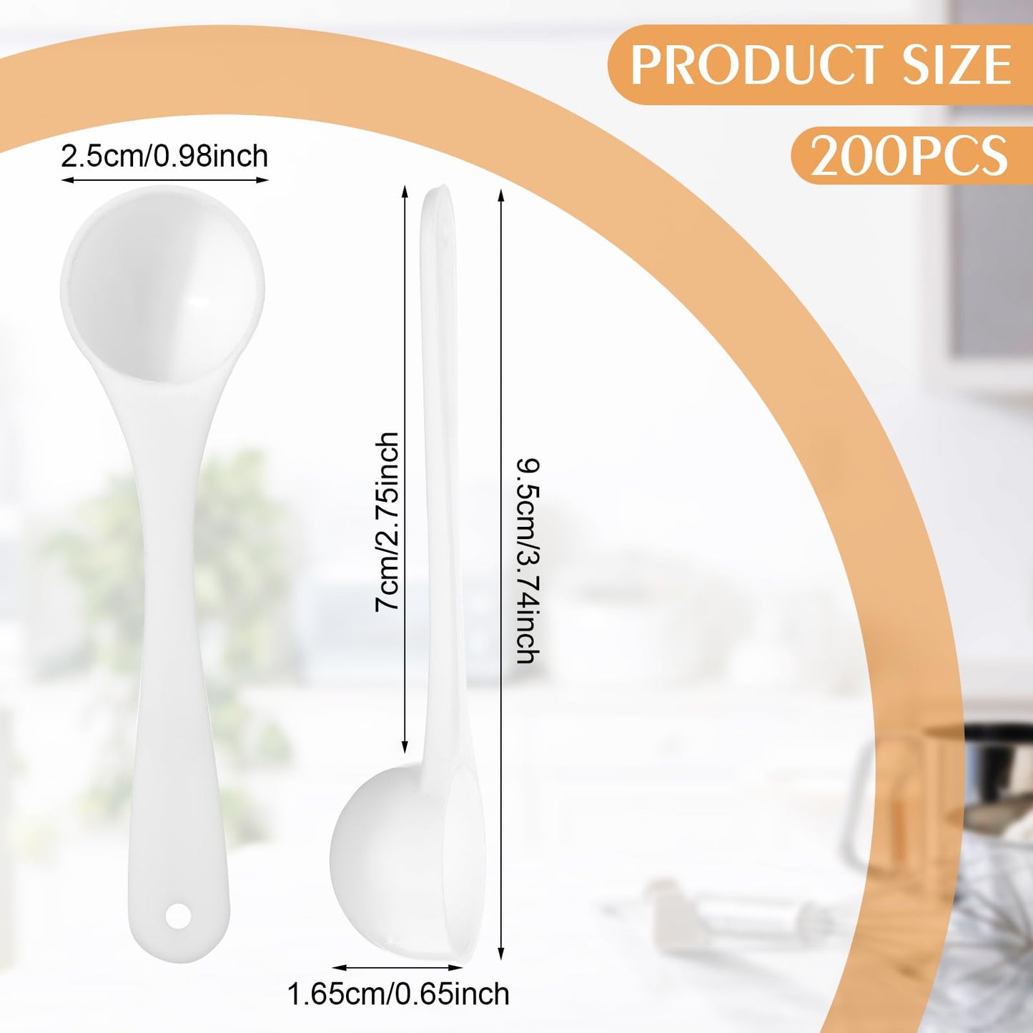 Maxdot 200 Pcs Teaspoon Measuring Spoons Bulk Reusable Plastic Scoop Measuring Spoons Long Handle Plastic Scoop for Cosmetics Coffee Sugar Spices Protein((5 ml / 5 cc/ 1 Tsp)