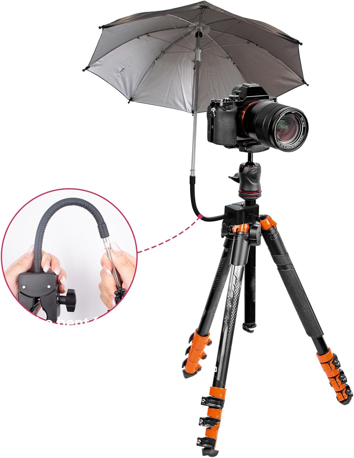 SnowTing 20 Inch Umbrella Chair Clamp for Cameras, Flexible Adjustable Gooseneck Camera Rain Cover, Tripod Sun Shade