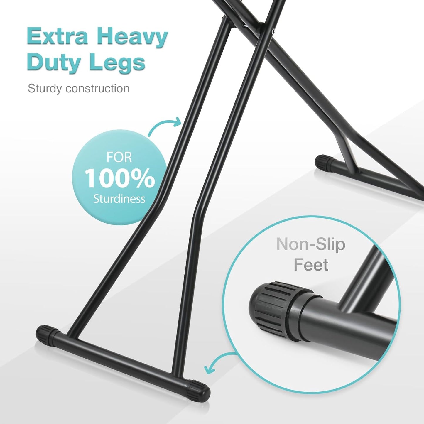 APEXCHASER Foldable Ironing Board - Full Size with Heat Resistant Cover & 7-Lever Height Adjustment | Blue 14x54