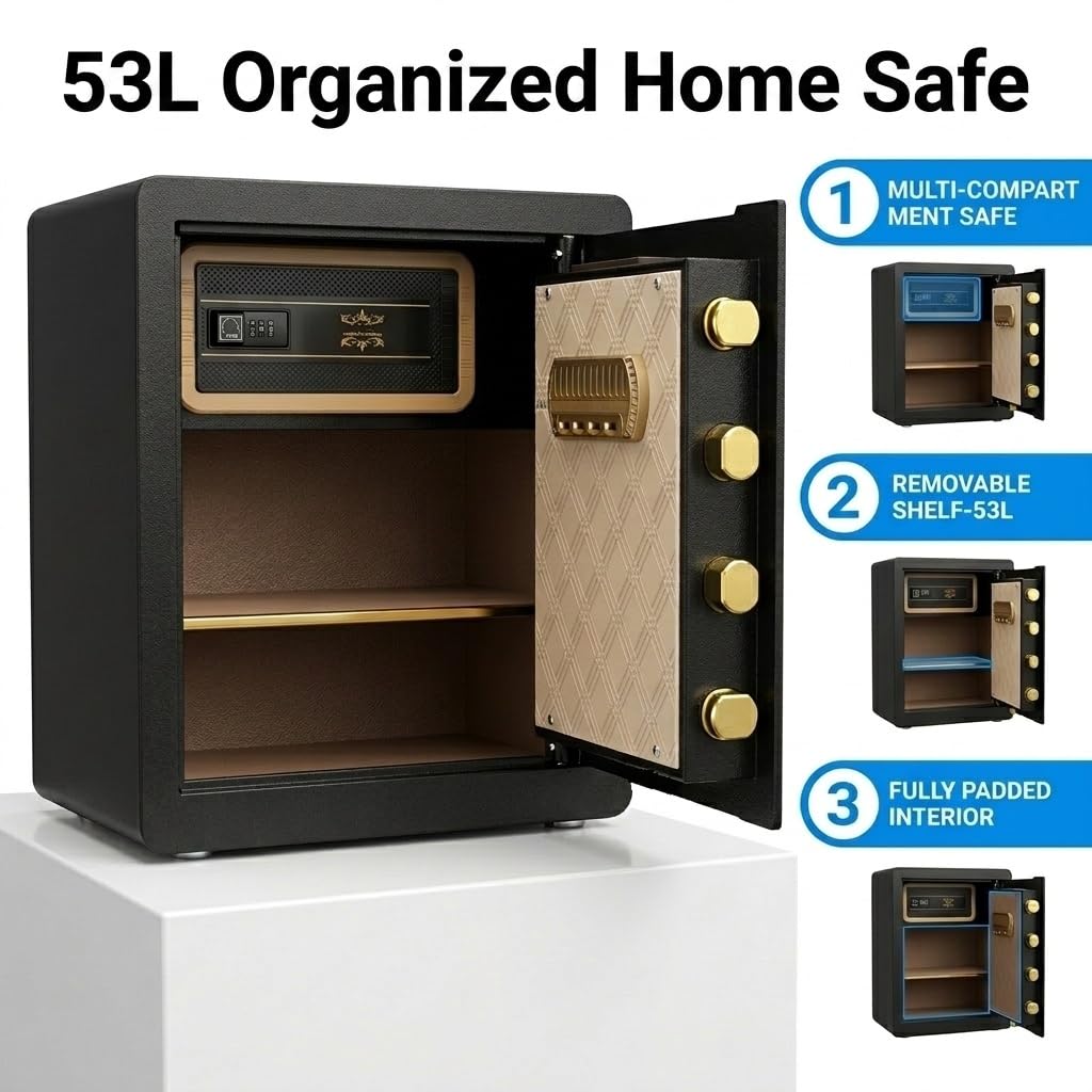 Asylosss 17.5" Tall Safe Box, 1.8 Cuft Fireproof Safe for Home with Hidden Lock Box, Anti-Theft Security Safe with Programmable Keypad Spare Keys, Digital Safety Box for Money Jewelry Documents
