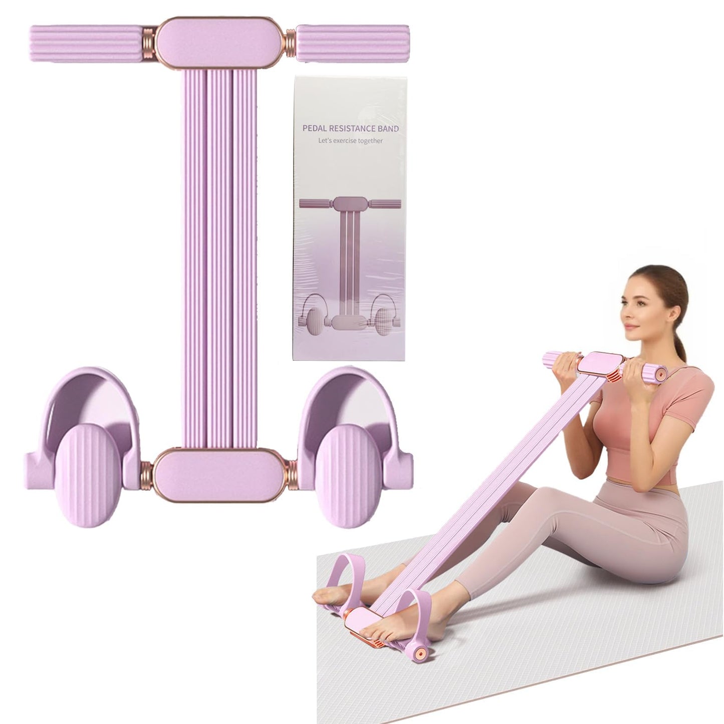 Foot Pedal Resistance Band - 3-Lvl Adjustable Multifunction Tension Rope, Solid Latex Tension Band Stirrup Puller, Suitable for Slimming, Stretching, and Rehabilitation Exercises (Pink)