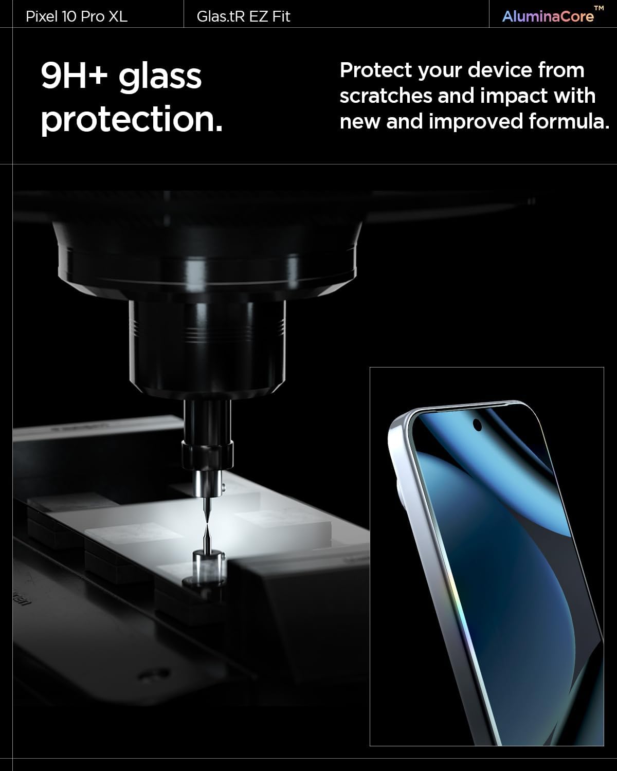 10 9 [2 Pack] 9H+ Spigen AluminaCore Tempered Glass Screen Protector [GlasTR EZ FIT] designed for Pixel Pro XL | Pixel