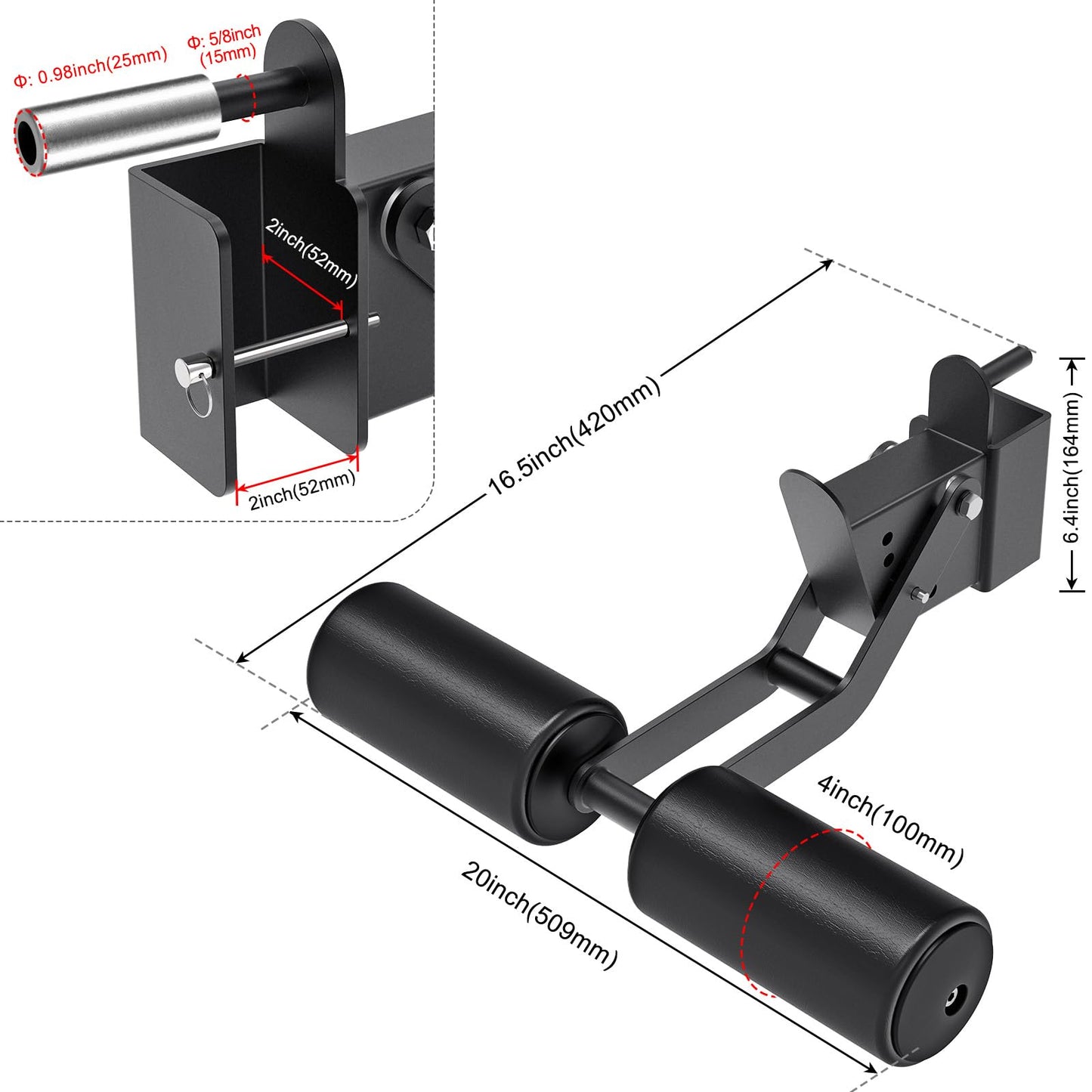 SELEWARE Nordic Hamstring Curl Squat Rack Attachment for 2x2 Power Rack with 5/8" or 1" Hole - Adjustable Leg Hold Down Attachment with Leather Surface for Home Gym Workouts