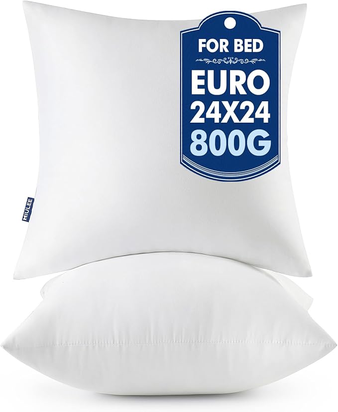MIULEE Throw Pillows Inserts, Pack of 2 24x24 Inch 100% Virgin Fiber Filling Bed Couch Pillows
