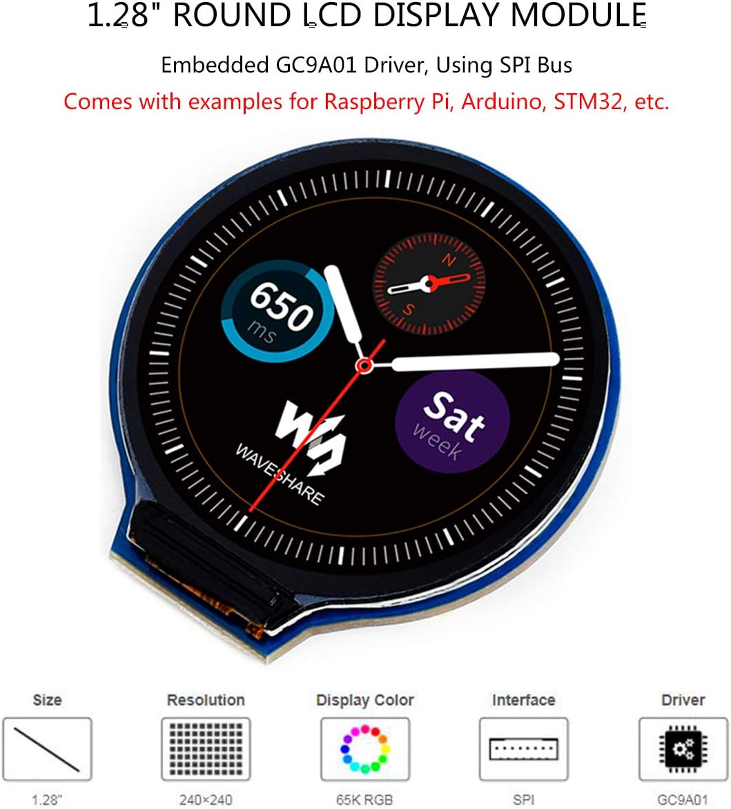 Bicool 1.28inch 240x240 65K Nano/STM32 Round LCD IPS Module Resolution RGB Colors SPI Interface for Arduino/Raspberry