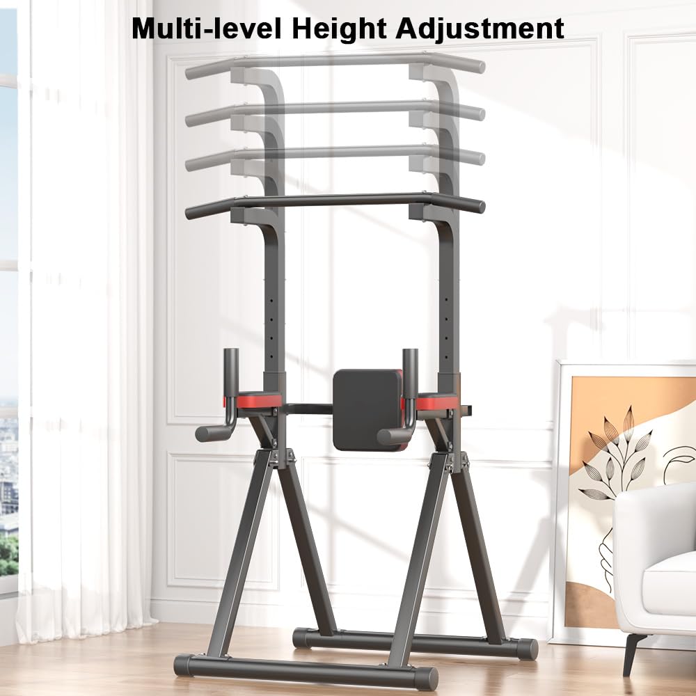 Foldable Power Tower, Adjustable Multifunction Pull Up Bar Tower Station, Pullup Dip Station Rack for Home Gym