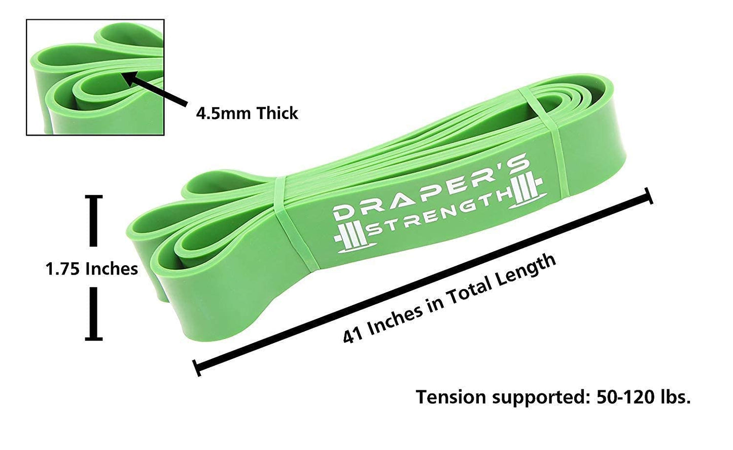 DRAPER'S STRENGTH Heavy Duty Resistance Stretch Loop Bands for Powerlifting Workout Exercise and Assisted Pull Ups 05. Green