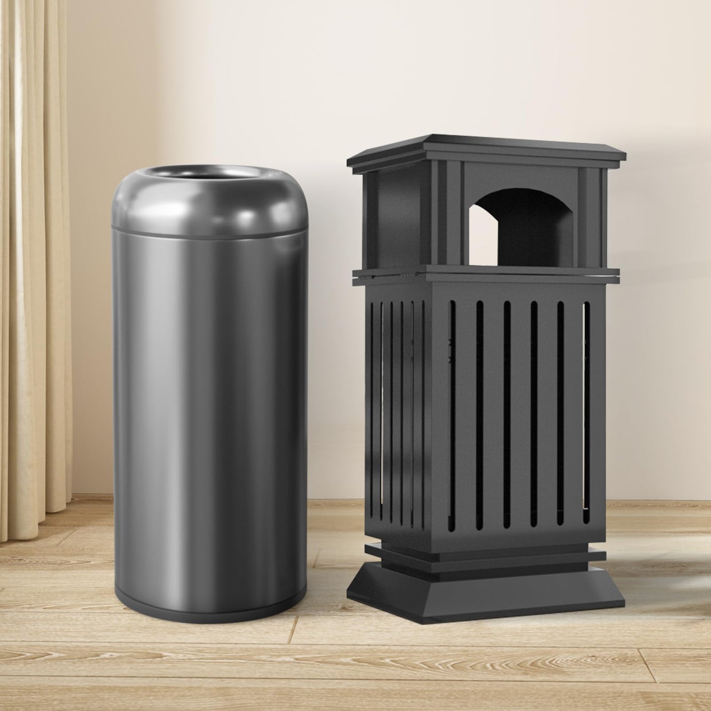 BEAMNOVA 35.5 * 15.8 * 15.8 in + 16.5 Gallon Open Top Trash Can Outdoor Top Tray Matte Black Stainless Steel Commercial Garbage Enclosure