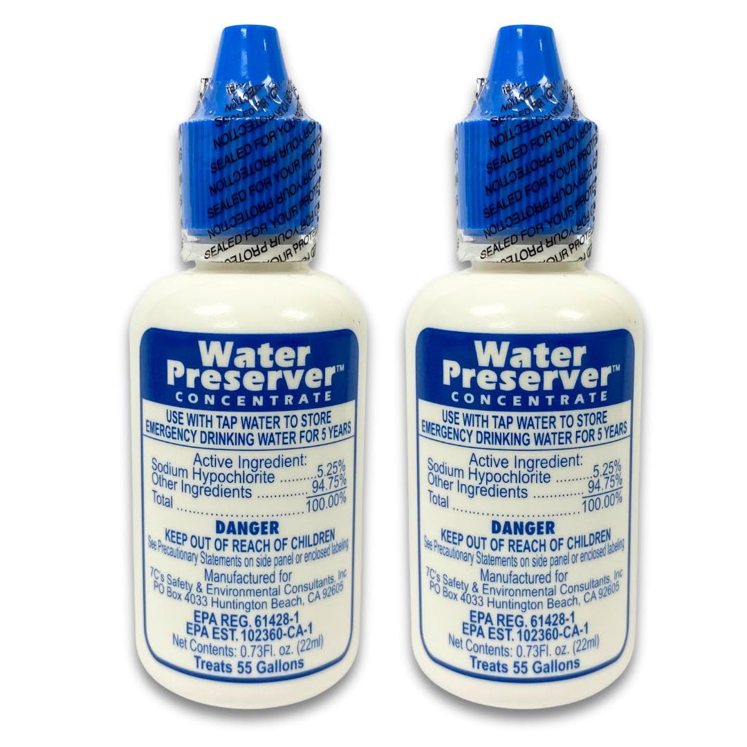 Water Preserver for 55 Gallon Water Tank - Purifies Water for Drinking for 5 Years - Ideal for Emergency Water Storage or Rain Collection - Survival Kit, Earthquake, Hurricane, Emergency Water-2 Pack