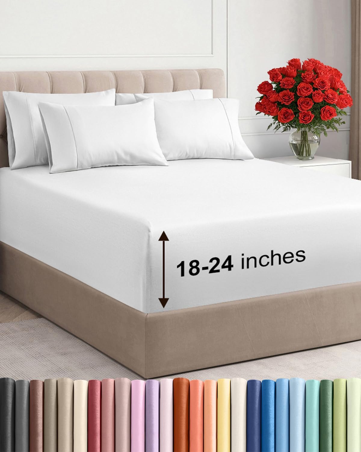Skiennix Extra Deep Full Sheet Set - 6-Piece Breathable Cooling Bedding - Soft, Wrinkle-Free White