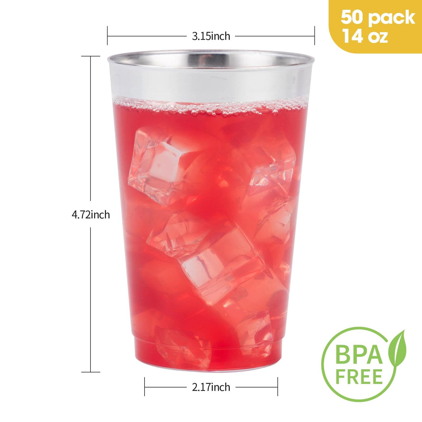 Goodluck 50PCS 14oz Silver Plastic Cups for Party, Disposable Silver Plastic Cups, Cocktail Glasses for Wedding Thanksgiving, Christmas, and Parties