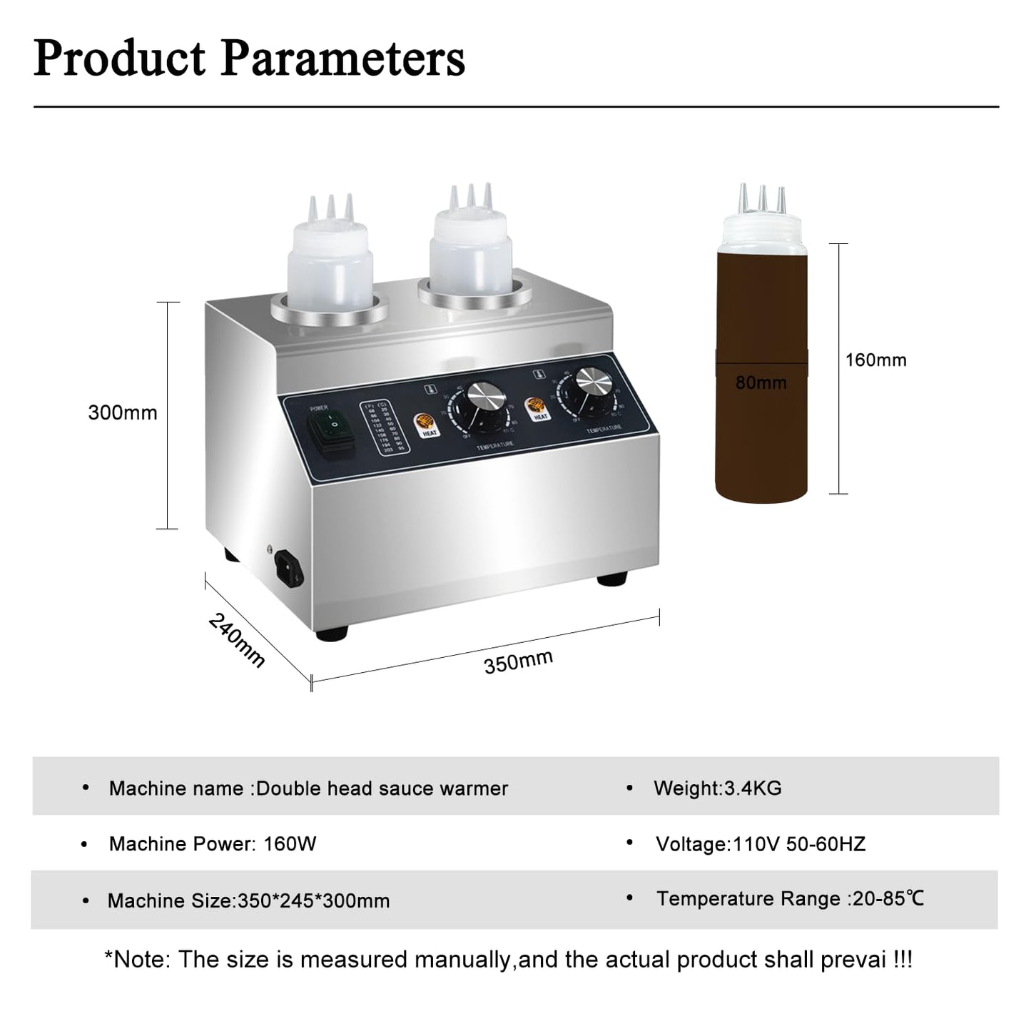 Electric Cheese Sauce Warmer Nacho Cheese Dispenser Warmer ， Commercial Cheese Dispenser, Hot Fudge Bottle Warmer for Cheese Chocolate Hot Fudge Caramel 86-185℉ 110V