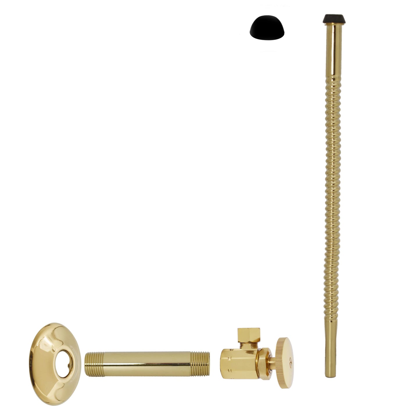 Westbrass D103K12-6-01 1/2" IPS x 3/8" OD x 12" Corrugated Riser Supply Line Kit with Round Handle Angle Supply Shut Off Valve for Faucet and Toilet, Polished Brass (6-Pack)