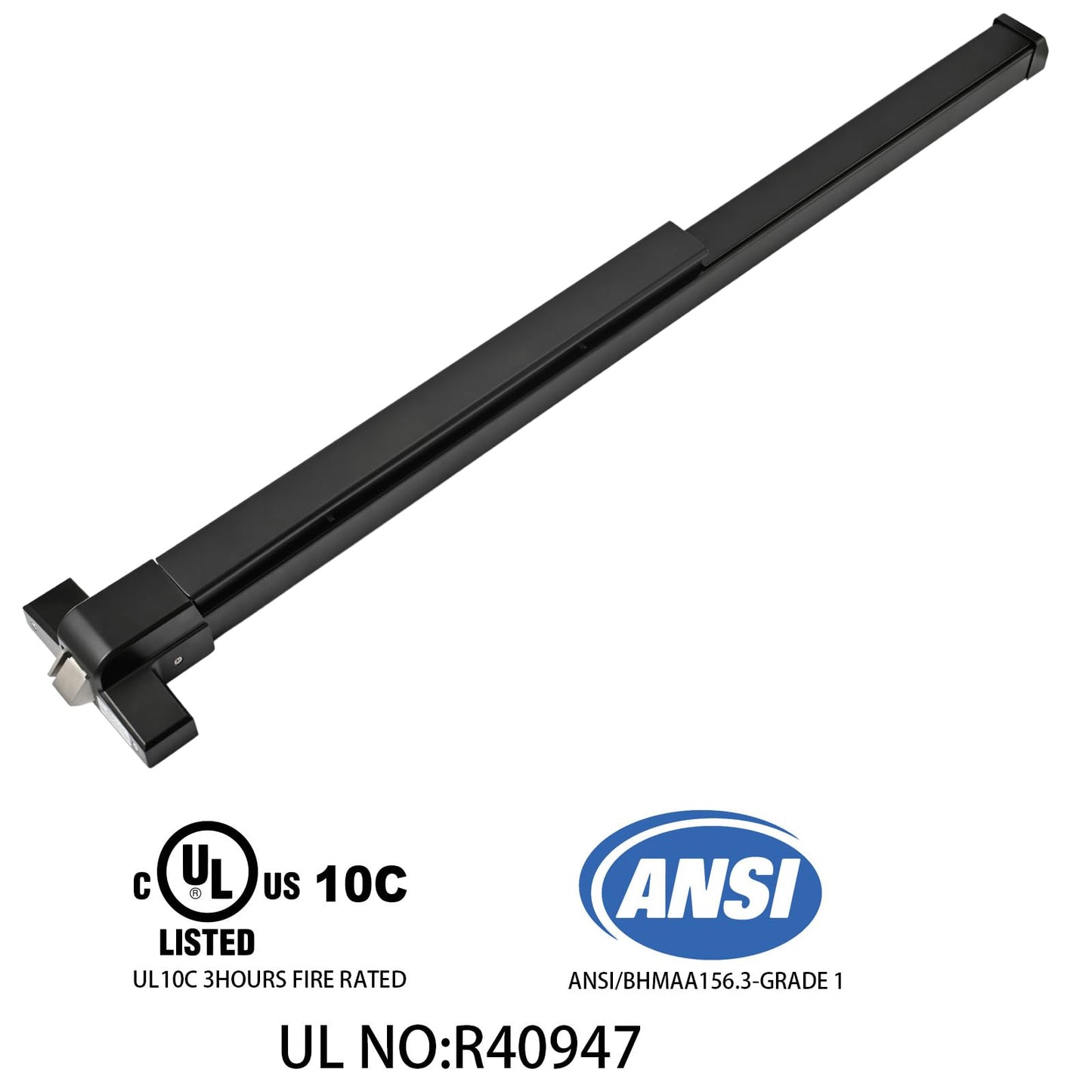 33.5" Panic Bar Exit Device with Exterior Lever Lock & Key Set, Commercial Push Bar Door Lock with Roller Strike Plate & End Caps, UL10C & ANSI Grade 1 Certified Emergency Exit Hardware