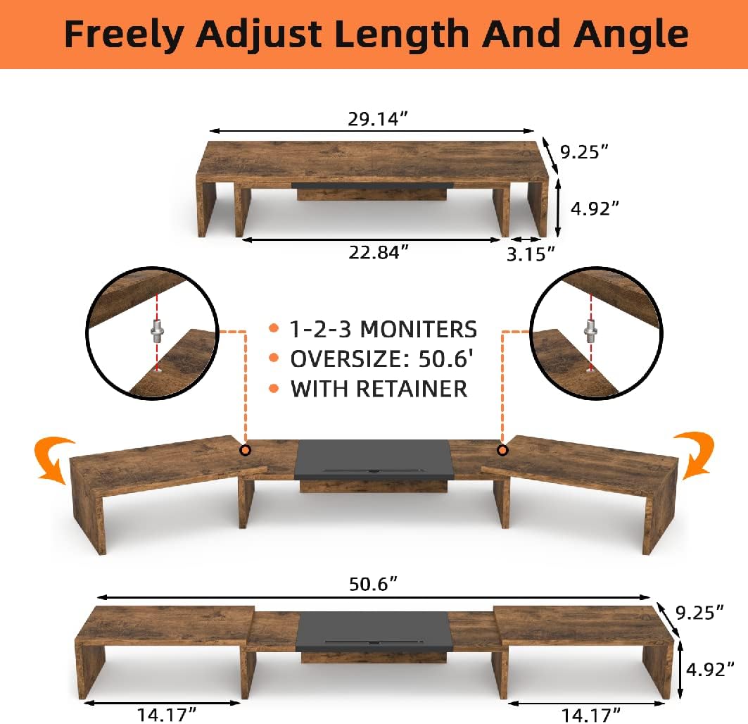 1~2~3 3 WESTREE Triple Dual Monitor Stand Riser, Extra Long Monitor Stand for Monitors, Monitor Stand with Length