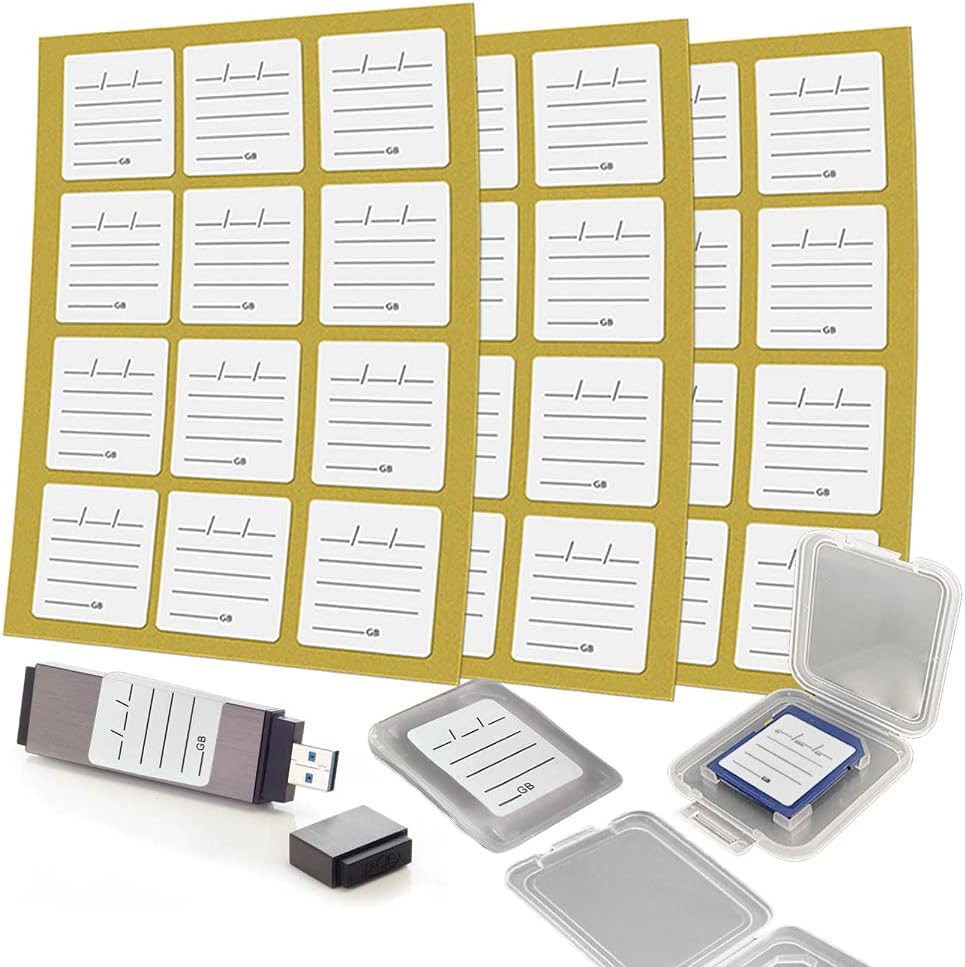LeongLzt (120 Count) 6 SD Card Label Stickers/Flash Drive Labels with Free SD Card Cases & a Storage Box - Stick-On