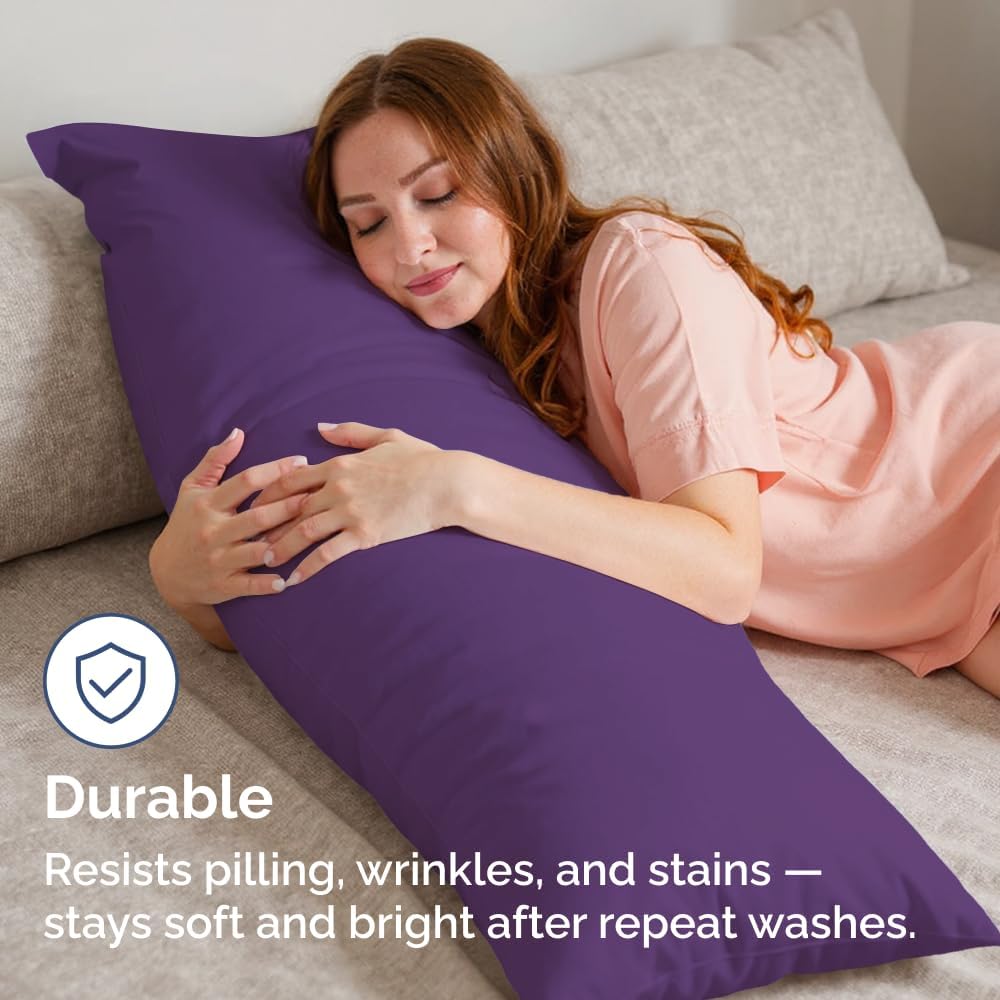Skiennix Body Pillowcases Set of 2 | 20x54 Soft, Breathable Covers for Side Sleepers - Purple, Machine Washable