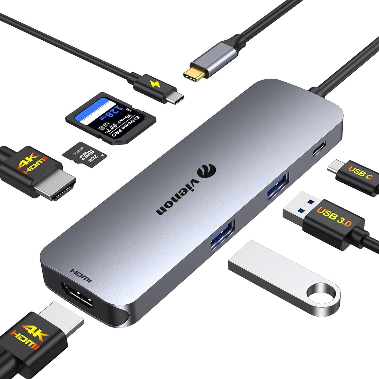 vienon 2 2 4K 2 3.0 5Gbps, 100W, Docking Station Dual Monitor, USB C Hub Dual HDMI Adapter for Monitors with HDMI, USB