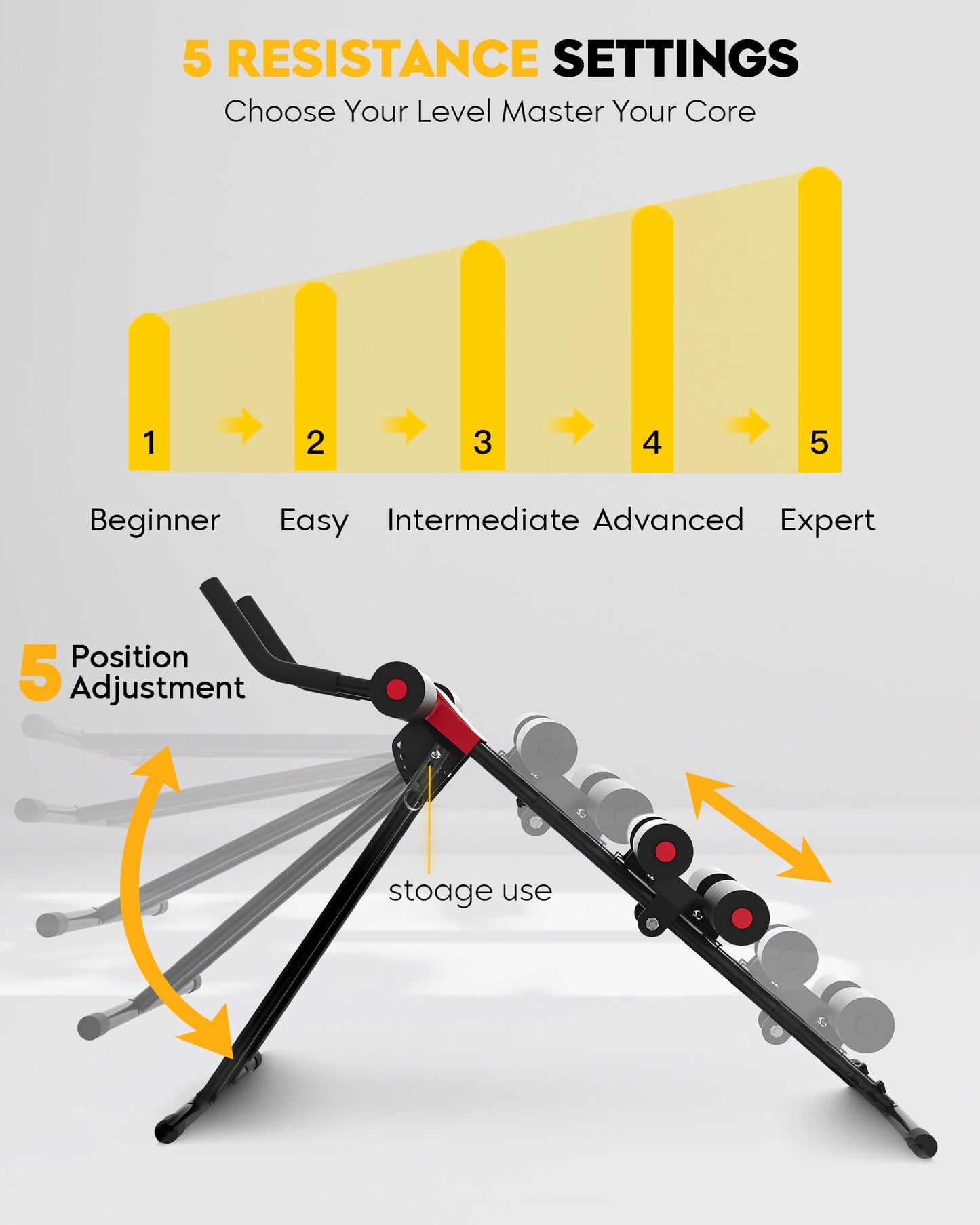 GuuG Ab Machine Ab Workout Equipment : Adjustable Ab Trainer at Home Gym for Stomach Workout Ab Workout Foldable Core Strength Training Equipment Home Gym System Red