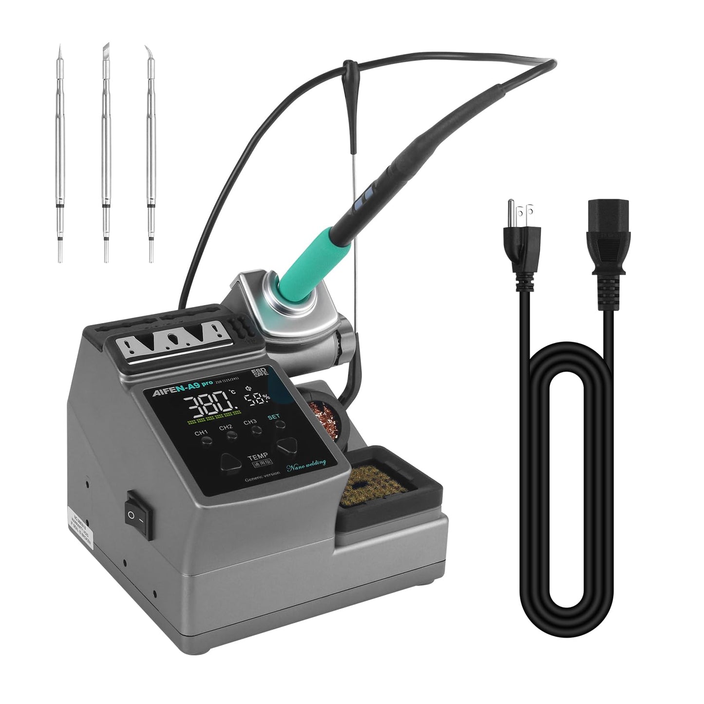 A9PRO Soldering Station 120W Handle Control Temperature 212°F-842°F Solder Station Soldering Iron with C210 Handle and 3 Soldering Tips